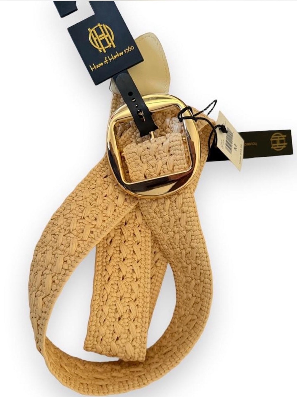 House of Harlow 1960 Cream Braided Waist Belt with Gold Buckle NWT M